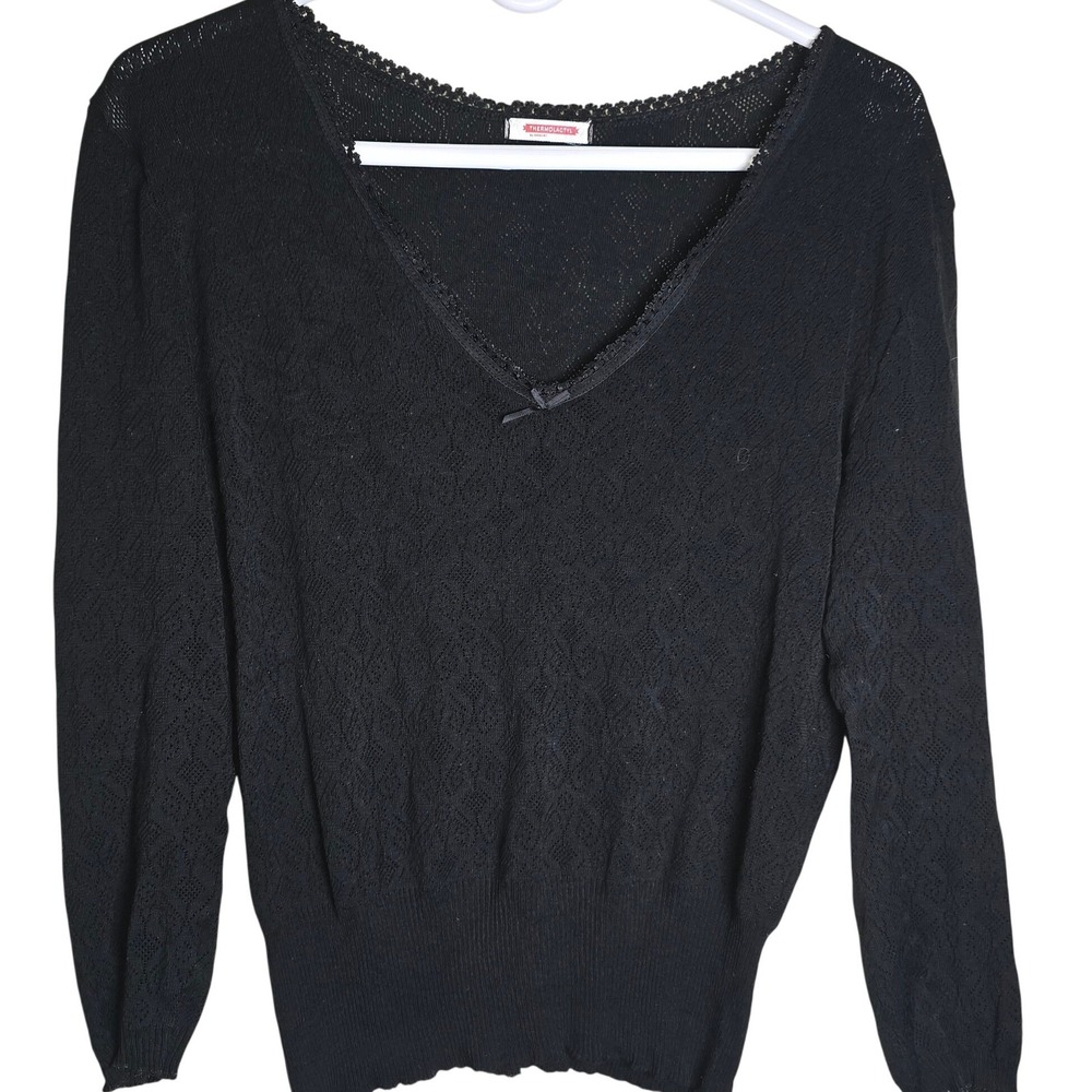 2 Thermolactyl by Damart Long sleeved lacey v-neck womens top‎ Large